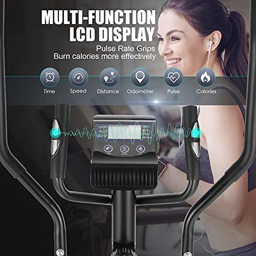 FUNMILY Elliptical Machine for Home, YQ-2308 Elliptical Machine Cross Trainer with APP, Adjustable 8 Level Magnetic Elliptical with LCD Monitor and Pulse Sensors Max Capacity 320lbs