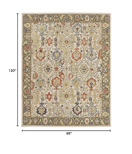 Tapete oriental tradicional artesanal de lana 9x12 beige miniatura 2