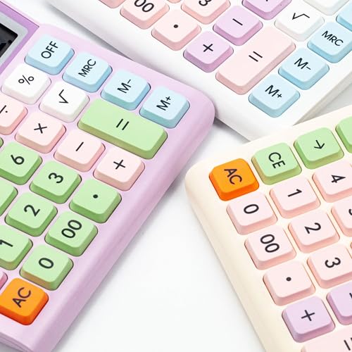 Image of Colorful Candy Mechanical Calculator - Cute 12 Digit Large LCD Display, Big Round Button, Easy to Press - for School, Office, Business, Home - Automatic Sleep (Multi-Color) (Design-8)