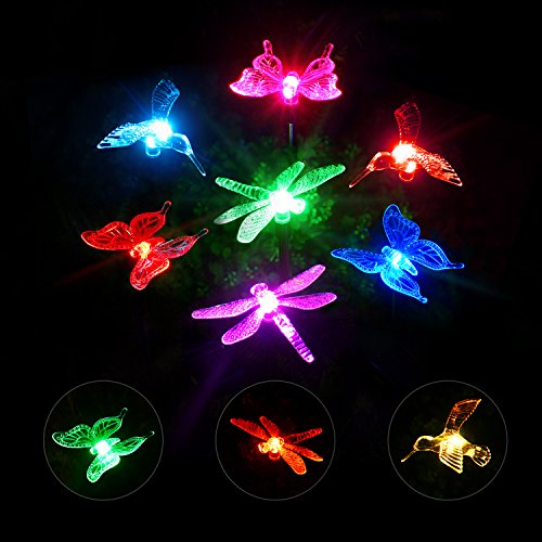 Solar Garden Lights Outdoor, 6-pack OxyLED Figurine Stake Light, Color Changing Decorative Landscape Light LED Solar Powered Hummingbird Butterfly Dragonfly for Patio Yard Pathway Halloween Christmas