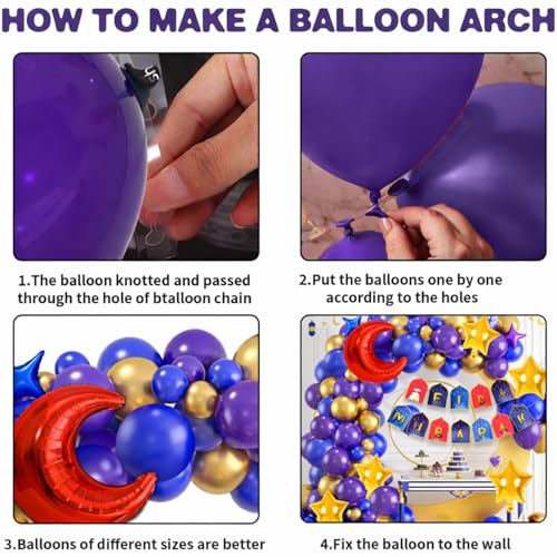Image of Rozi Decoration Eid Mubarak Party Decoration Items with Purple, Blue & Golden Balloons Combo Kit - Set of 60 Pcs Ramadan Decorations Items for Home | Eid Balloon Decorations