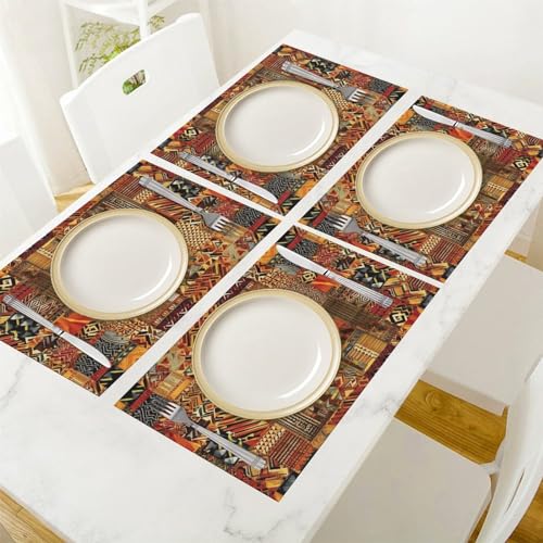 Set de table lavable en PVC résistant à la chaleur style patchwork africain pour intérieur - 7