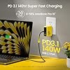 AOHI-Youth-140W-GaN-USB-C-Cargador-de-100W-Cargador-rapido-PD31-PPS-3-puertos-USB-C-Cargador-de-pared-Adaptador-de-corriente-para-MacBook-Pro-16-Dell-XPS-iPhone-15-Pro-iPad-Pro-Tablet