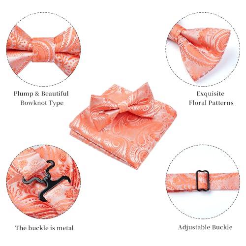 Image of HISDERN Bow Ties for Men Paisley Floral Pre-tied Bowtie Pocket Square Set Men's Formal Bow Ties Wedding Party