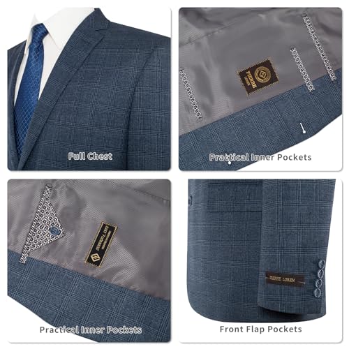 Men's Blazer Classic Fit Houndstooth Plaid Sport Coat Lightweight Two Button Stylish Suit Jacket3