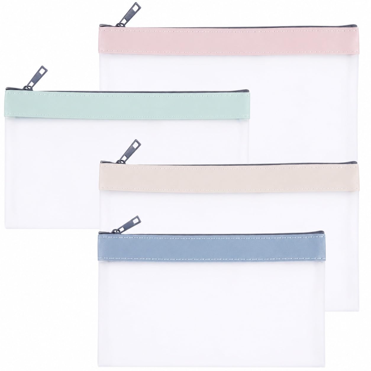 4PCS Money Bags With Zipper Clear Cash Envelopes Saving Wallet Pouch