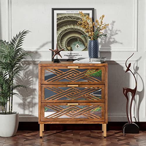 Cozayh 3-Drawer Accent Dresser With Mirror Fronts, Modern Farmhouse Accent Chest Clean-Lined Silhouette #TOP5