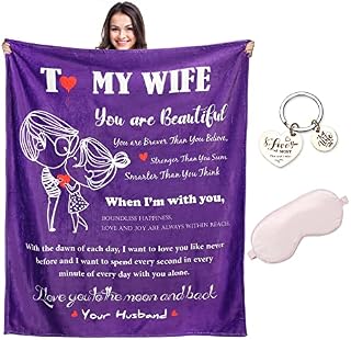 TMEOIIPY To My Wife Throw Blanket, Personalized Wife Birthday Gifts, Romantic Gifts for Wife, Valentine's Christmas Day Gifts for Her, Soft Bed Sofa Flannel Wife Blankets (130x150cm) - Purple