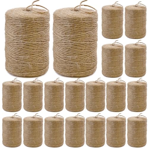 Image of 20Pack 2mm Natural Jute Twine String 16000 Feet Long Twine String for Crafting Gardening Gift Wrapping Macrame DIY Home Decor (Brown-800Feet /Roll)