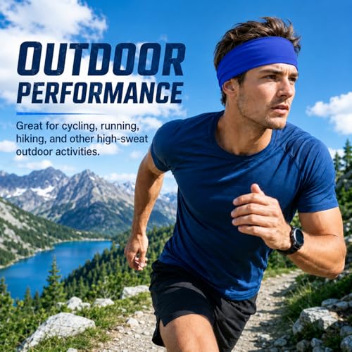 Image of 9 pcs Sweatbands for Men Workout Sport Headbands for Men Camo Headband Sweat Absorbing Headband Wide Sweatband for Head Basketball Football Cycling Running Yoga, 4.7 x 9.8 Inch