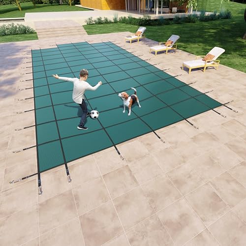 Yankee Pool Safety Inground Pool Cover -16x32 Ft Safety Pool Cover w/Anchors, Steps, Full Set...