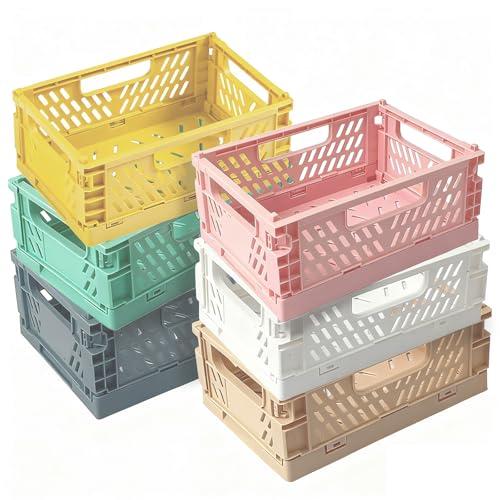 MEETOZ 6 Pcs Mini Fodable Storage Baskets,15*10*5.8CM Plastic Collapsible Storage Crate,Small Collapsible Storage Baskets,for Bedroom Office Home Kitchen Bathroom