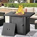 OutVue 32 Inch Propane Fire Pit Table, Outdoor Gas Fire Pits with 2 Drink Holders, Lid & Lava Rock, 50000 BTU Firepit for Dinning, Party in Outside, Patio, Garden or Yard