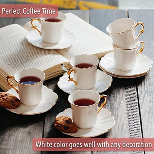 Btat- Small Espresso Cups And Saucers, Set Of 6 Demitasse Cups (2.4 Oz) With Gold Trim And Gift Box, Small Coffee Cup, White Espresso Cup, Turkish Coffee Cup, Porcelain Espresso Cup #TOP6