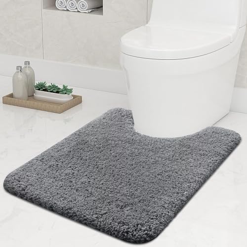 smiry U-Shape Toilet Mat, Extra Soft Pedestal Mat for Toilet Absorbent Microfiber Toilet Bathroom Mats, 50 x 60 cm, Grey