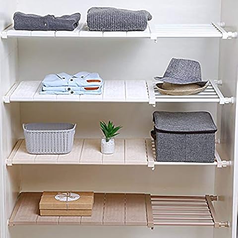 AOZBZ Adjustable Storage Shelving Expandable Separator Shelf No Drilling for Wardrobe, Closet, Book Shelf Collecting Width: 24cm Length Adjustable: 30-40cm White Cover