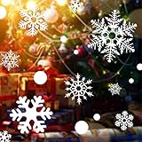 Kaqulec Christmas Decorations Window Cling- Indoor Outdoor Ornaments Snowflakes Sticker White Snow Stickers Winter Wonderland for Home Office Xmas Party Supplies-2 Sheets 170pcs