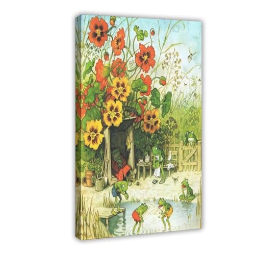 Toile vintage étang de grenouille décoration murale salon chambre 61x91cm