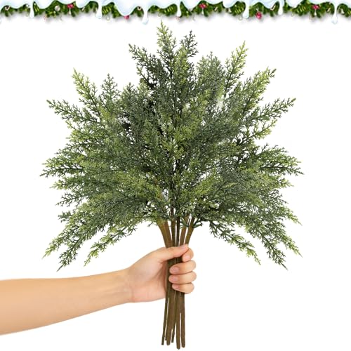 Lyxaof 6 Stück 45cm Künstliche Tannenzweige, Lang Weihnachten Norfolk-Kieferzweig wie Echt Kunststoff Kiefernblätter Gefälschte Kiefernnadel DIY Zubehör für Kranz Girlande Weihnachtsbaum Haus Garten