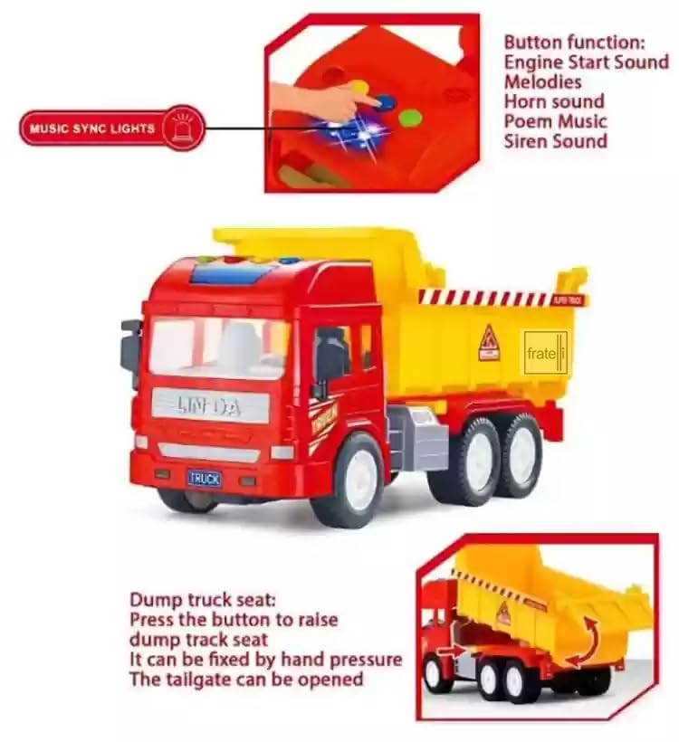 FRATELLI Big Size Exclusive Toys for Kids|Boys|Girls (Dumper Truck with Music) (Dumper Truck), Red & Yellow 3