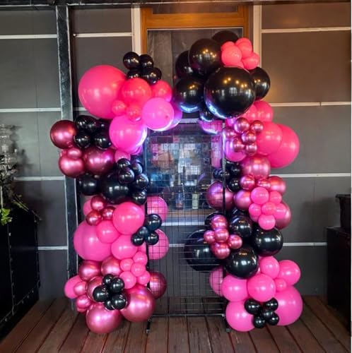 Image of Pink and Black Balloons, 60PCS Hot Pink Black Balloon Set, 12Inch Pastel Light Rosa and Metallic Latex Balloons for Girls Women Princess Birthday Bachelorette Baby Shower Beauty Party Decorations