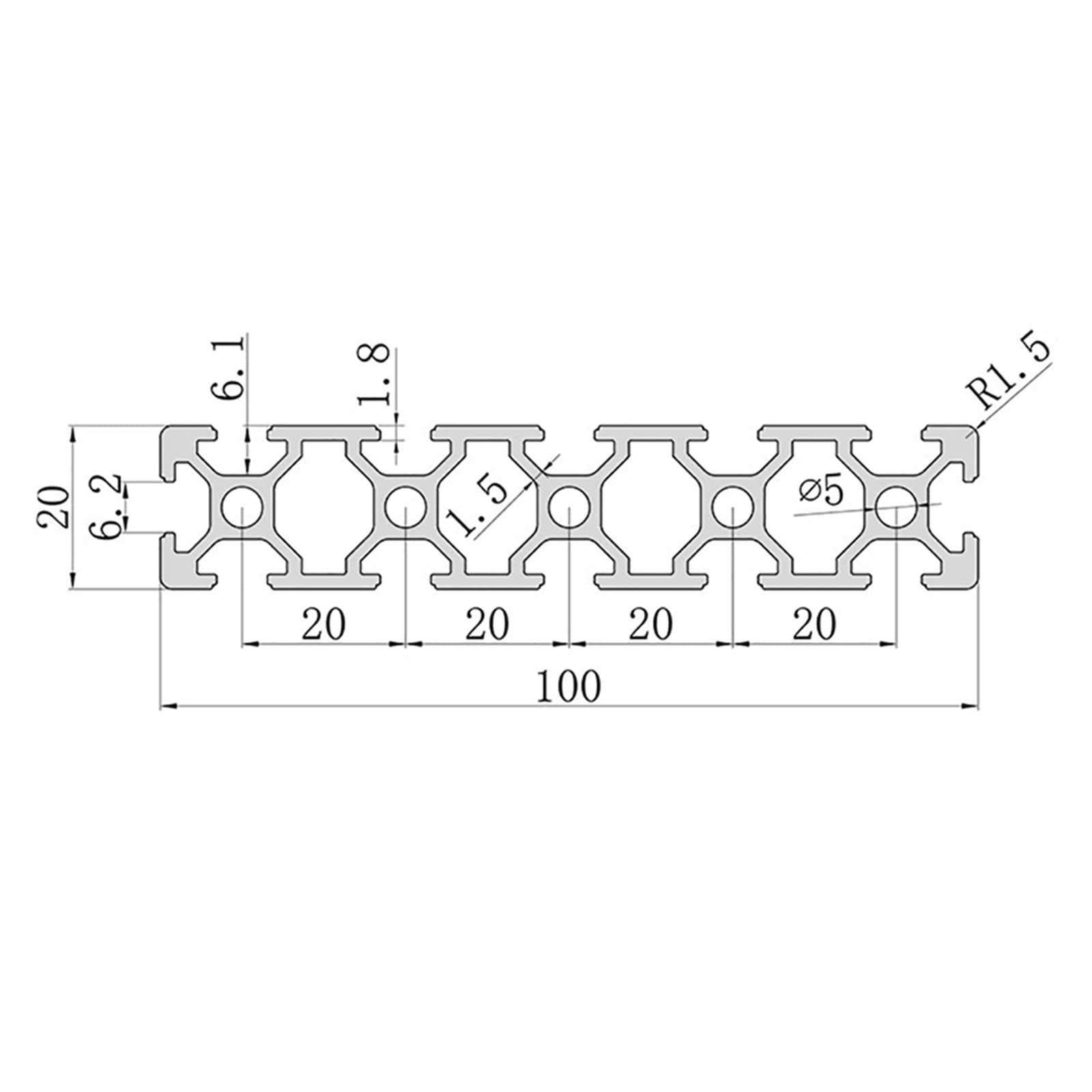 Silver 20100 T Slot Aluminum Extrusions 20x100mm Aluminum Profile Extrusion Frame For CNC Tool