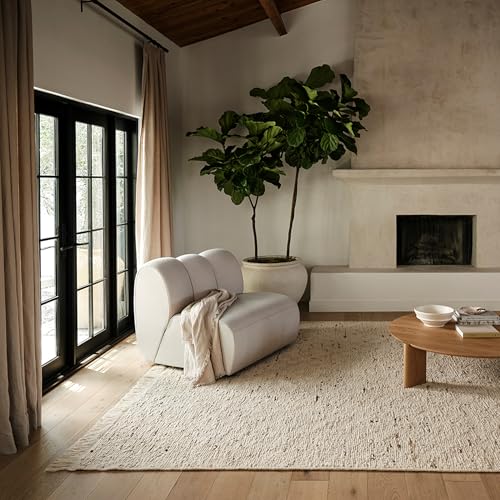 Image of Nuloom Juju Ivory Solid Flatweave Wool Area Rug, 10' x 14' | Nuloom JuJu Solid 10' x 14' Wool Area Rug for Living Room Bedroom Dining Room, Ivory