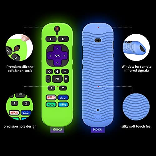 [3Pcs] Case for Roku Voice Remote Pro 2021(Only for 2021 Released), Anti Slip | Shockproof Silicone Protective Cover for Roku Voice Pro Remote Controller with Lanyard(Glow Blue+Glow Green+Red) - Thumbnail 3