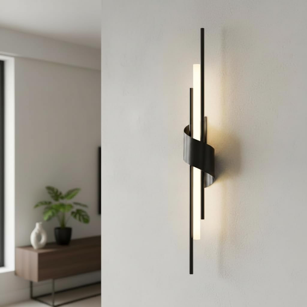 12W LED Wall Light for Home, Premium Black Finish, Warm White 3000K, AC Powered Modern Vertical Wall Sconce, Decorative Wall Lamp for Bedroom, Living Room, Hallway, Bedside & Indoor-image-44