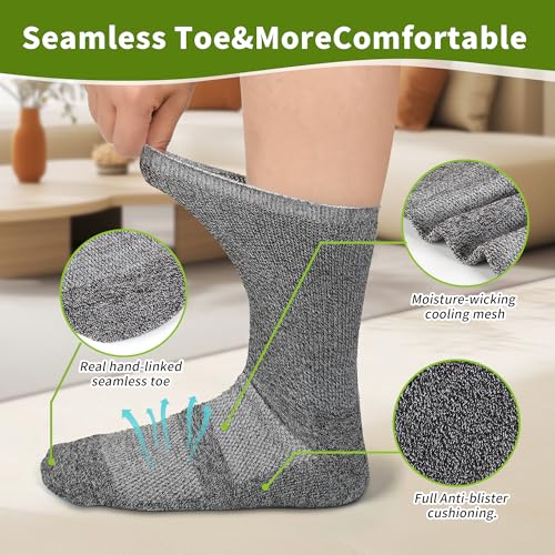 Image of Revosoxs Diabetic Crew Socks for Men Women,Bamboo Viscose Non-Binding Loose Top Wide Socks with Seamless Toe 9-12 10-13