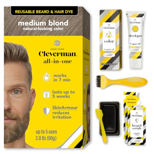 Reusable Hair & Beard Dye for Men – Medium Blond 8.01 | Up to 5 Uses, 7 Minutes | Natural Gray Coverage, No-Drip Cream with SkinArmour® – Cleverman