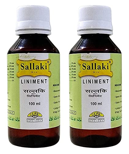 Image of Gufic Biosciences Sallaki Liniment Oil, 100ml - Pack of 2 - Joint Pain, Back Pain, Muscles Pain | Pain in Cervical Spondylitis & Sciatica | Muscle Cramps, Sprains | Arthritis & Twitching | Effective in Pain Management.