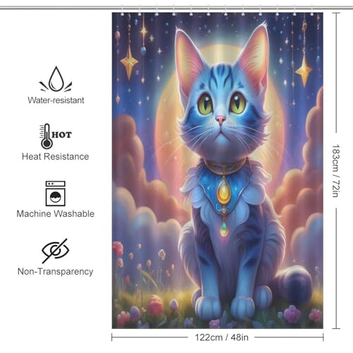 Rideau de douche chat ciel étoilé imperméable 122x183 cm - 4