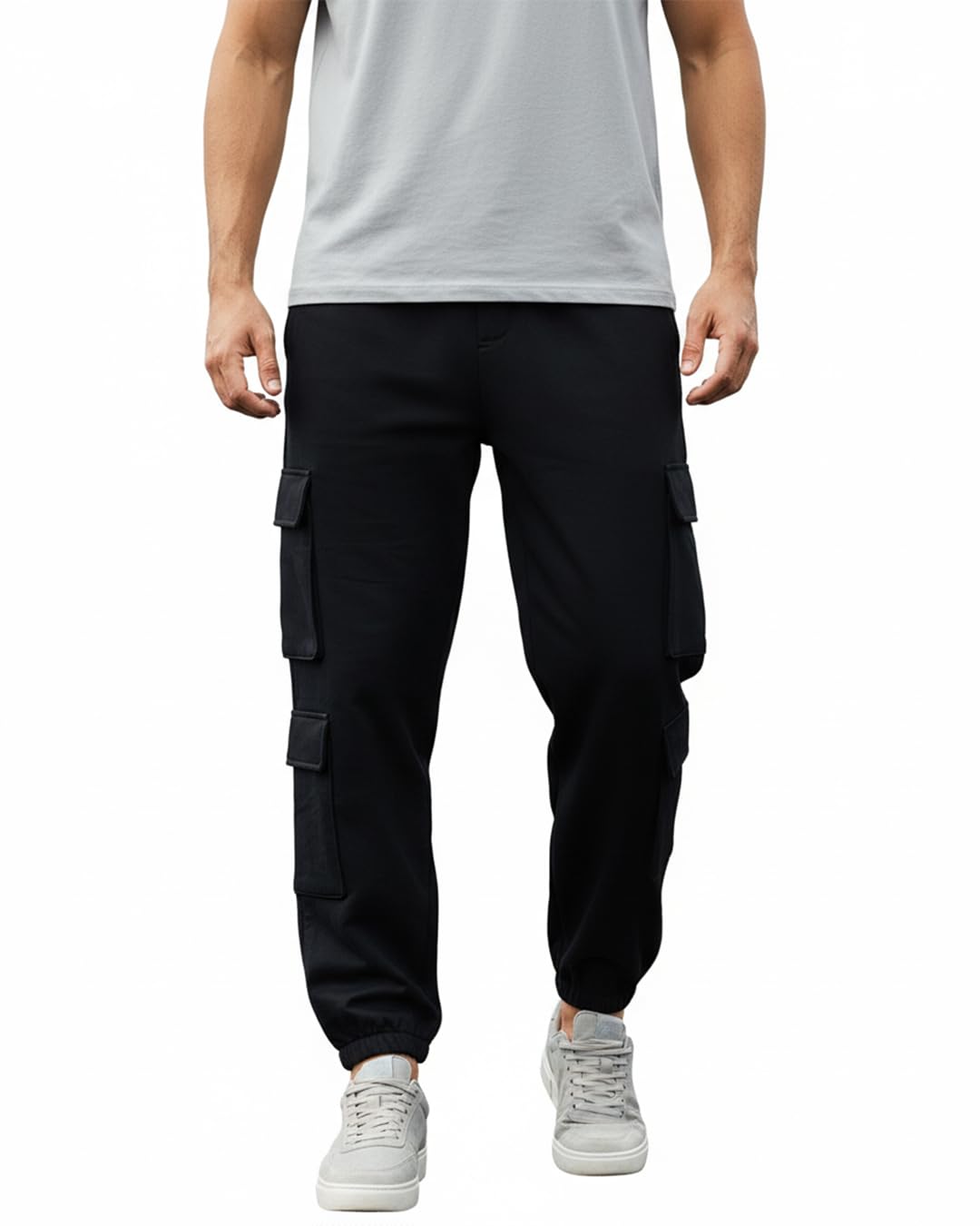Bewakoof Heavy Duty 1.0 Men's Solid Super Loose Fit Cotton Blend Cargo Joggers in neutral