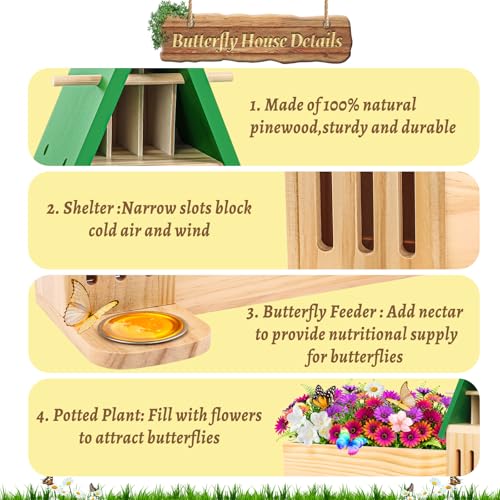 image for UQM Butterfly House and Feeder with Flower Pot for Outside, 3-in-1 Woo