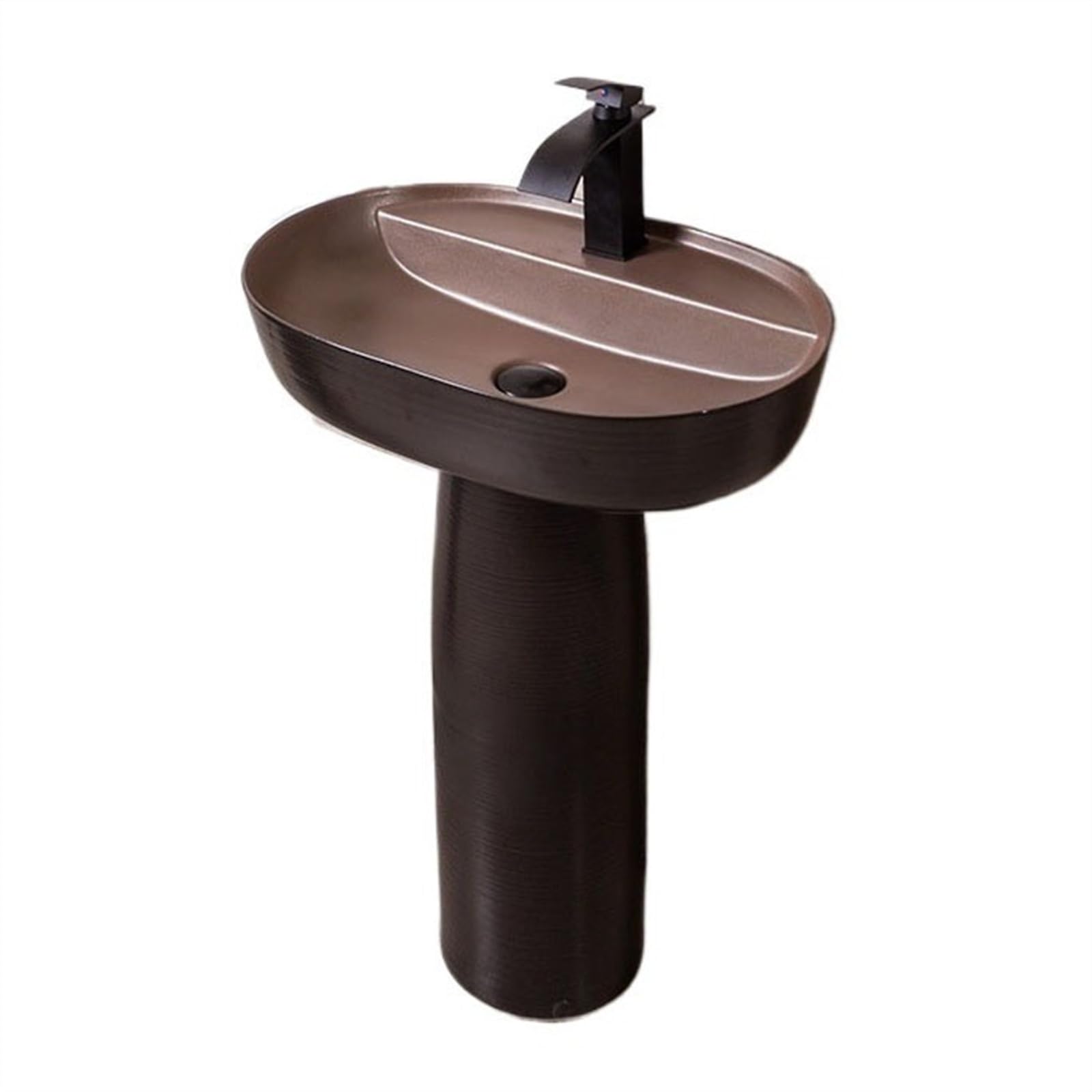 TIANQIHAO Column Basin, 2-Pieces Floor Standing Sink, Black Ceramic Sink Combo, Outdoor Courtyard Vanity Vessel Washbasin,B-One Size