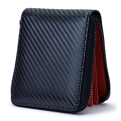 Image of Alldaily RFID Blocking Wallets for Men with Zipper Bifold RFID Card Holder (Black & Orange)