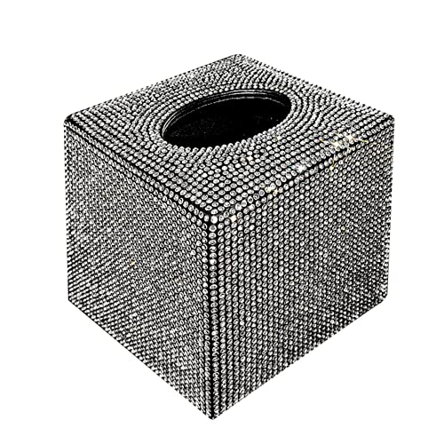 Bling Tissue Holder with Crystal Rhinestone Square Tissue Storage Box Fashion Tissue Container Glitter Diamond Tissue Organizer Facial Napkin Dispenser for Car Home Bedroom Dresser Night Stands