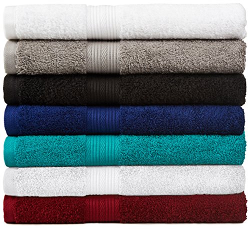 Amazon Basics 6-Piece Fade Resistant Bath, Hand And Washcloth Towel Set -Cotton, White #TOP4