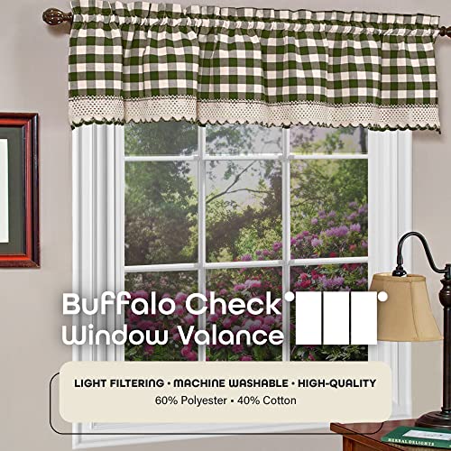 Buffalo Check Valance Window Curtains - 58 Inch Width, 14 Inch Length - Sage Green & Ivory White Plaid - Light Filtering Farmhouse Country Drapes For Bedroom Living & Dining Room By Achim Home Decor #TOP1