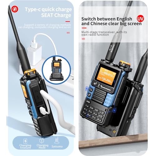 Quansheng UVK5(99) AM/FM/DTMF Walkie-Talkie 200CH 20-1000MHZ Walkie-Talkie NOAA Weather Forecast with Flash Copy Frequency Tpye-C LCD Display for Hiking Camping Travel Two-Way Radio (Yellow) - Image 3