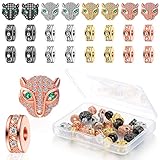 32 Pieces Leopard Head Beads Animal Rhinestone Spacer Beads Large Hole Panther Head Pendant Charms Connector Beads for DIY Bracelet Necklace Earrings Jewelry Making (Gold, Silver, Rose Gold, Black)