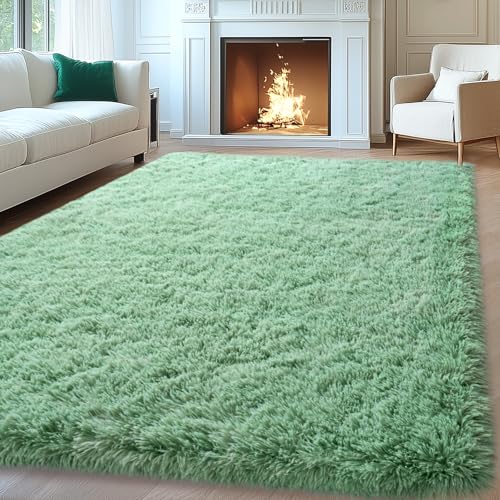 8x10 Area Rugs for Living Room, Green Large Fluffy Rugs for Bedroom, Soft Carpet Shag Kids Room Rug, Non-Slip Fuzzy Rugs Indoor (8ft x 10ft, Green)