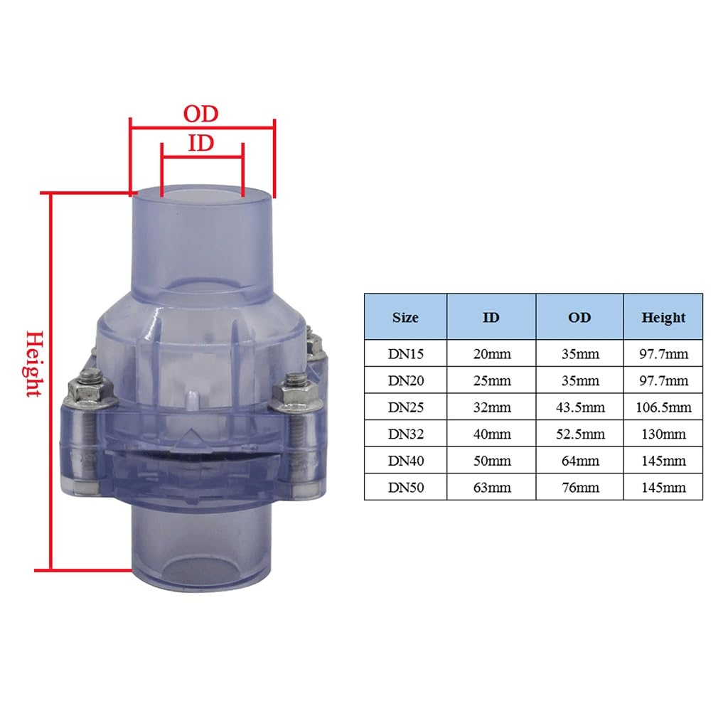 Válvula antirretorno de drenaje, válvulas antirretorno de PVC, válvula de retención sin retorno de agua, for mejoras en el hogar, tubería de alcantarillado, piezas de hardware internas(DN20)