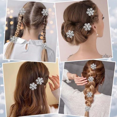 8 pinzas de nieve con strass, metal plateado miniatura 6