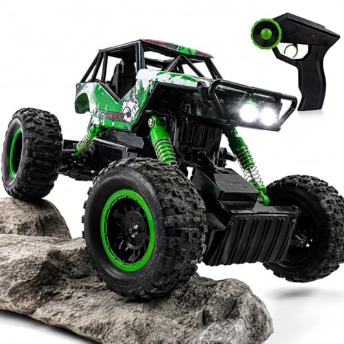 DOUBLE E 1:14 Scale Large Remote Control Car Monster Trucks with Head Lights, 4WD Off-Road All Terrain RC Car, Rechargeable Vehicle for Outdoor Play and Xmas Gifts