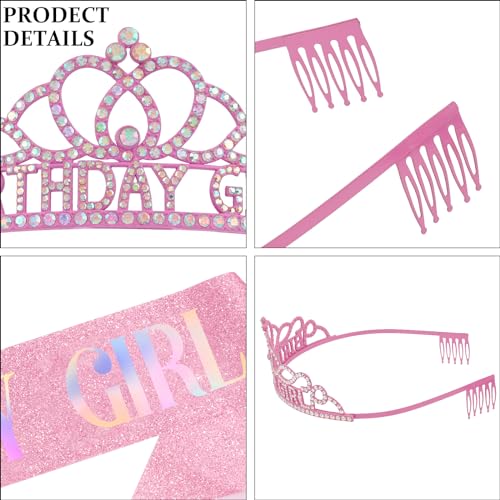Chanaco Coroa de feliz aniversário para mulheres, faixa de aniversário e coroa para meninas, kit de