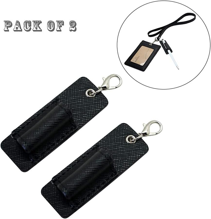 Genuine Leather Pen Holder, 2 Pack Boshiho Pen Pencil Holders for Badge Holder or Neck Lanyard (Black 1) image 3