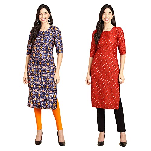 Image of Pinkmint Designer Woman's Crepe Multicolored Straight Kurta [A-355-330]