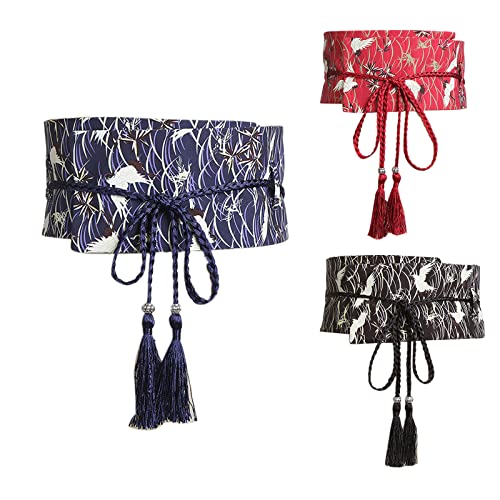 Traditional Japanese Kimono Bow Belt with Hand Embroidery Cloth Belt Dress Wide Waist Band Robe Accessories2